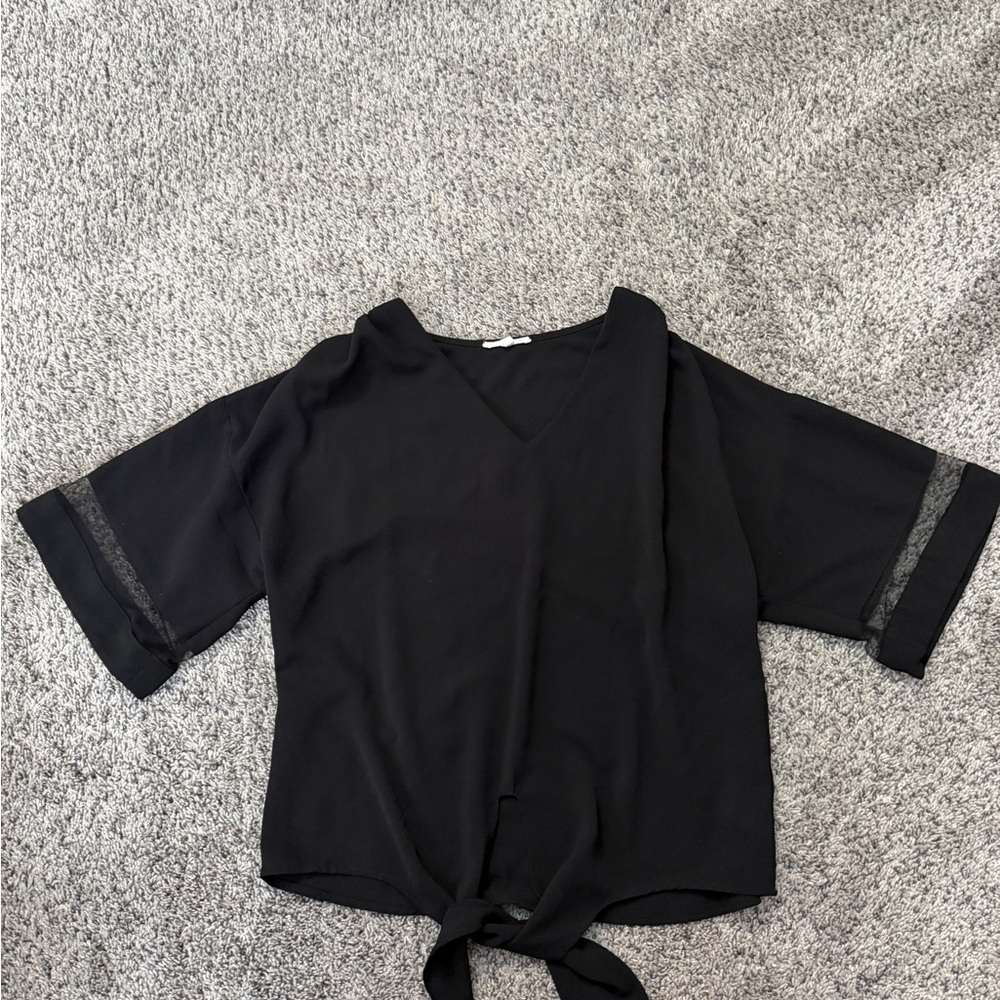 Maurices Black V-Neck Blouse with Lace Accents
